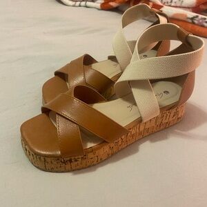 Tan and Cream Platform Sandals